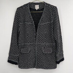 NIC+ZOE Black & White Tweed Textured Open Front Jacket – Petite Large